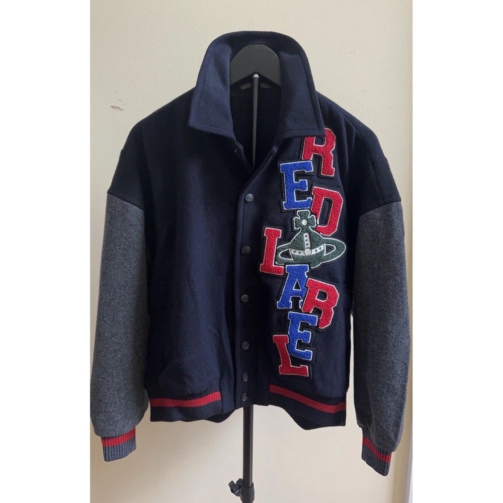 Vivienne Westwood RED LABEL Wool Varsity Jacket Orb Navy Gray New No Tags - Picture 2 of 13